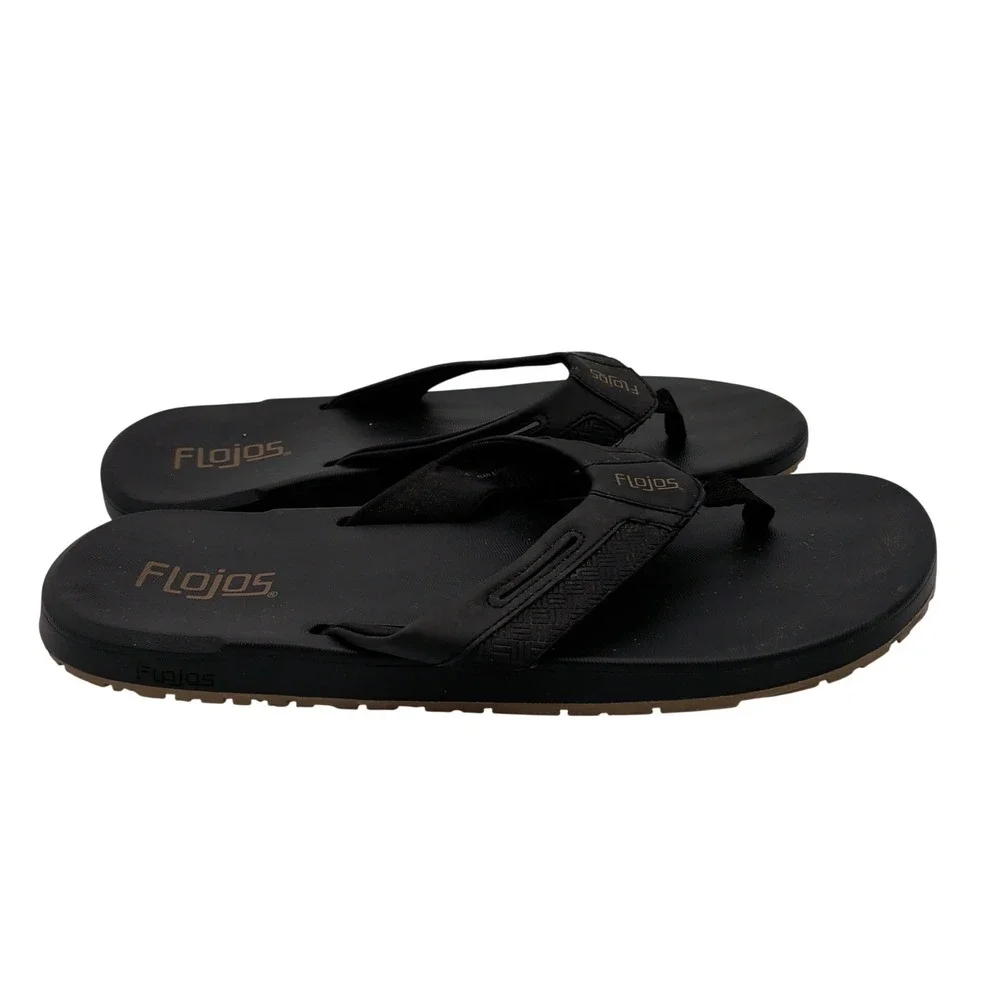 Flojos Mens Black Thong Flip Flop Sandals Size 12 Cushioned Beach Summer Shoes